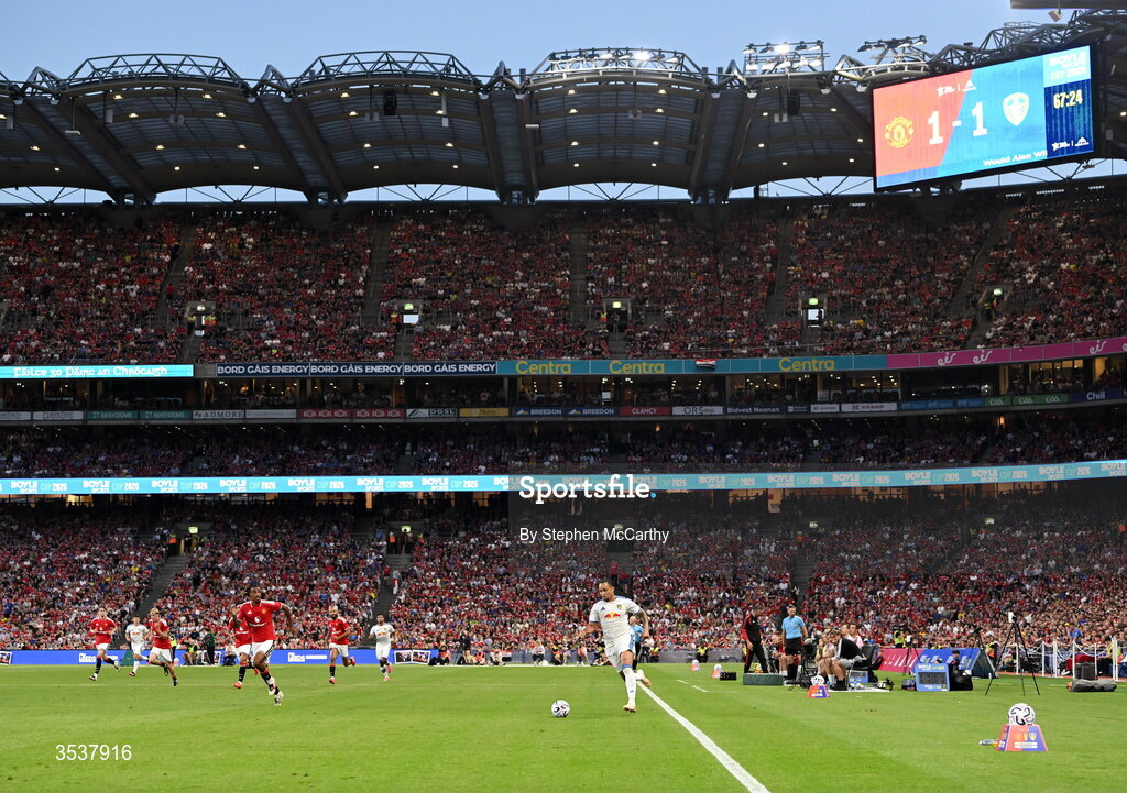 12 August 2026; A general view of the action during the pre-season friendly match between Manchester United and Leeds United at Croke Park in Dublin. Photo by Stephen McCarthy/Sportsfile