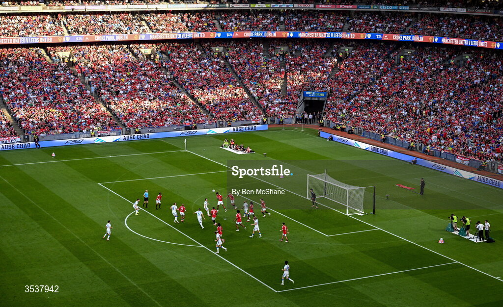 12 August 2026; A general view of the action during the pre-season friendly match between Manchester United and Leeds United at Croke Park in Dublin. Photo by Ben McShane/Sportsfile