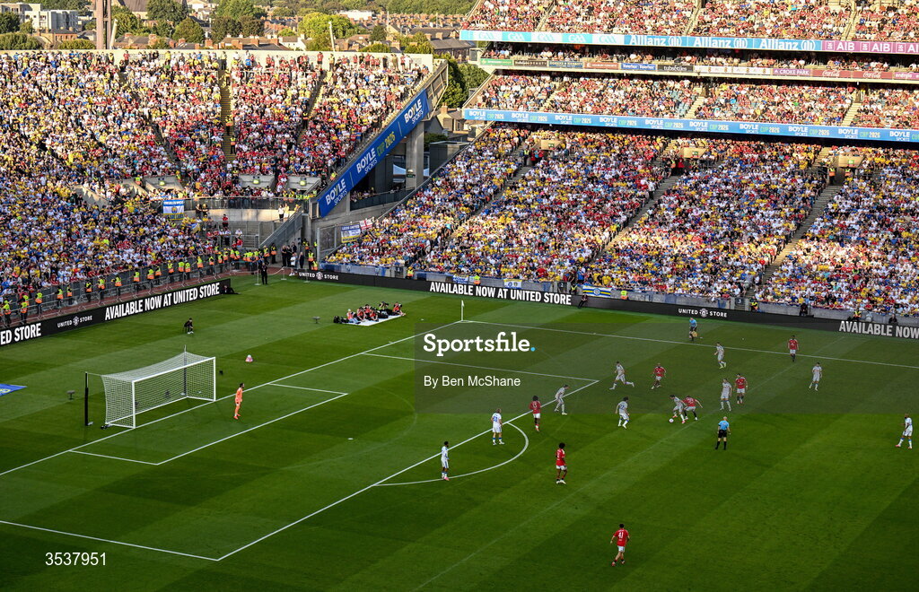 12 August 2026; A general view of the action during the pre-season friendly match between Manchester United and Leeds United at Croke Park in Dublin. Photo by Ben McShane/Sportsfile