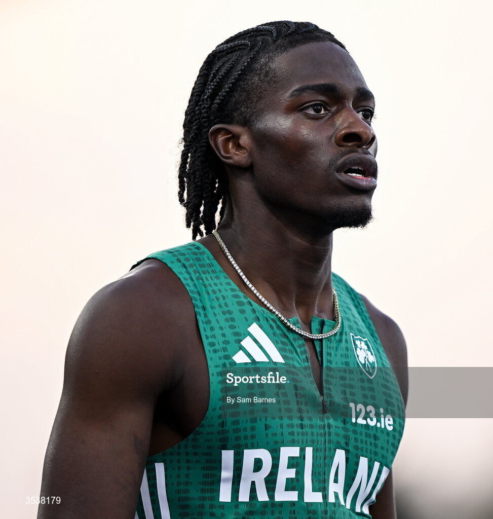 13 August 2026; Sean Aigboboh of Ireland after finishing fourth in his men's 200m semi-final during day four of the European Athletics Championships 2026 at Alexander Stadium in Birmingham, England. Photo by Sam Barnes/Sportsfile