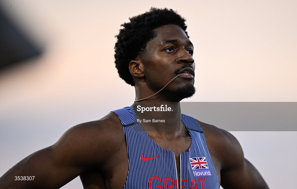 13 August 2026; Ebuka Nwokeji of Great Britain and Northern Ireland after his men's 200m semi-final during day four of the European Athletics Championships 2026 at Alexander Stadium in Birmingham, England. Photo by Sam Barnes/Sportsfile