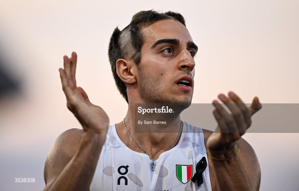 13 August 2026; Filippo Dezza of Italy after his men's 200m semi-final during day four of the European Athletics Championships 2026 at Alexander Stadium in Birmingham, England. Photo by Sam Barnes/Sportsfile