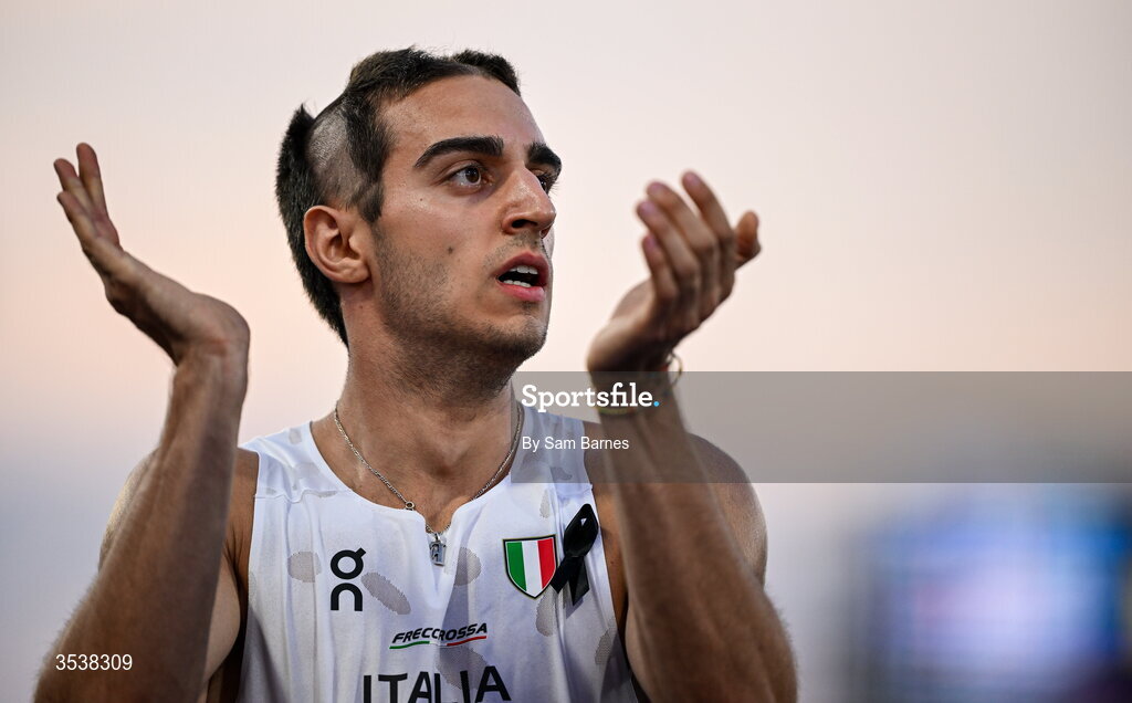 13 August 2026; Filippo Dezza of Italy after his men's 200m semi-final during day four of the European Athletics Championships 2026 at Alexander Stadium in Birmingham, England. Photo by Sam Barnes/Sportsfile