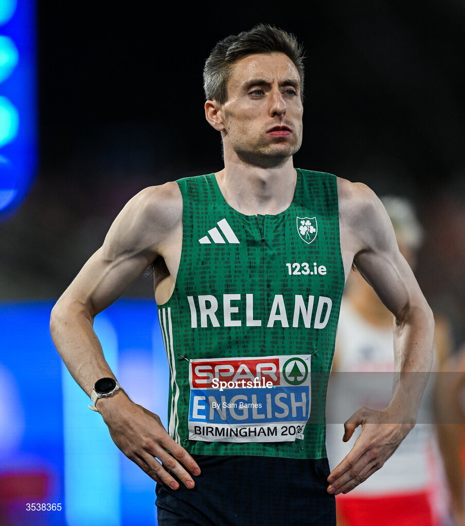 13 August 2026; Mark English of Ireland before the men's 800m final during day four of the European Athletics Championships 2026 at Alexander Stadium in Birmingham, England. Photo by Sam Barnes/Sportsfile
