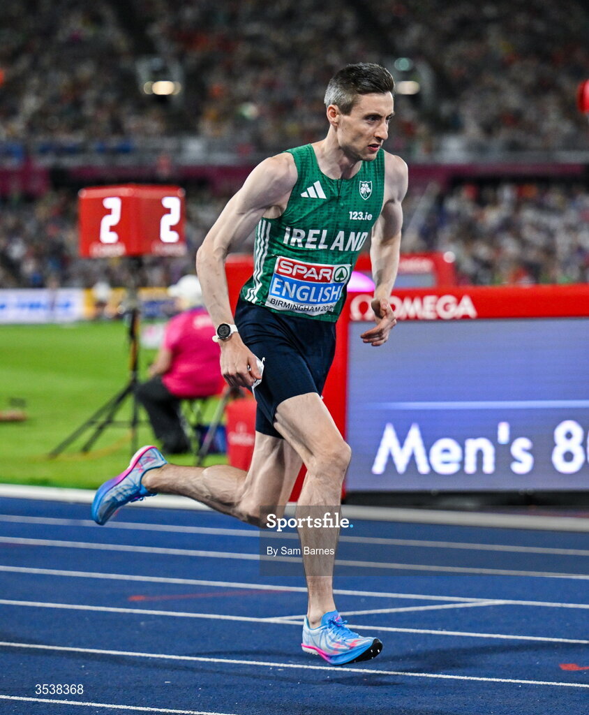 13 August 2026; Mark English of Ireland during the men's 800m final during day four of the European Athletics Championships 2026 at Alexander Stadium in Birmingham, England. Photo by Sam Barnes/Sportsfile