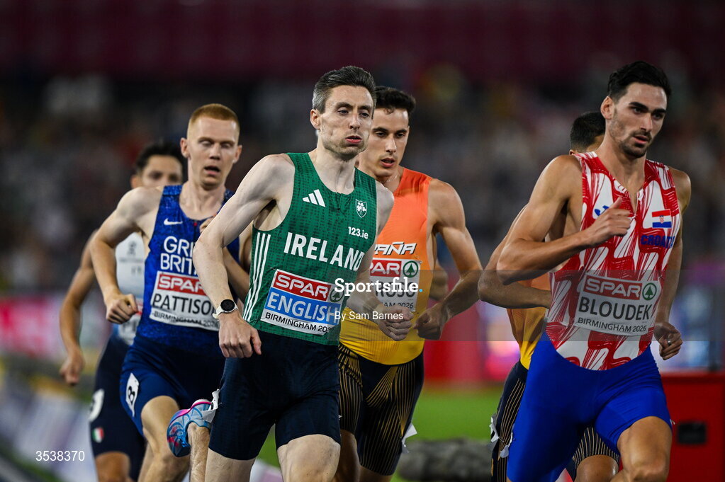 13 August 2026; Mark English of Ireland during the men's 800m final during day four of the European Athletics Championships 2026 at Alexander Stadium in Birmingham, England. Photo by Sam Barnes/Sportsfile