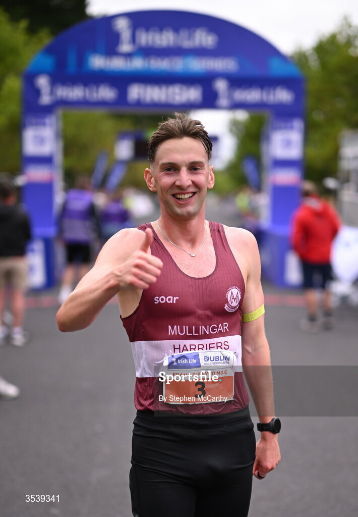 15 August 2026; Cormac Dalton of Mullingar Harriers AC celebrates after winning the the 2026 Irish Life Frank Duffy 10 Mile, in the Phoenix Park, Dublin. Thousands of runners took part in the sold out Irish Life Frank Duffy 10 Mile, the second event in the 2026 Irish Life Dublin Race Series. Photo by Stephen McCarthy/Sportsfile