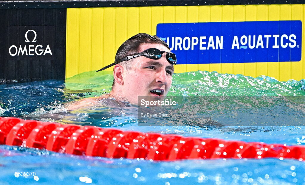 15 August 2026; Tom Fannon of Ireland after competing in the Men’s 50m Freestyle during day six of the 2026 European Aquatics Championships in Paris, France. Photo by Ewan Gavet/Sportsfile