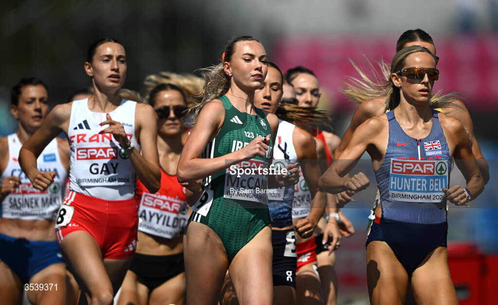 15 August 2026; Jodie McCann of Ireland competes in round 1 of the women's 1500m during day six of the European Athletics Championships 2026 at Alexander Stadium in Birmingham, England. Photo by Sam Barnes/Sportsfile