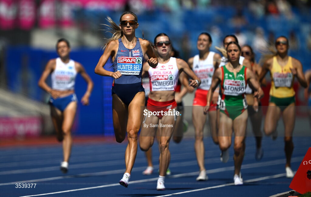 15 August 2026; Georgia Hunter-Bell of Great Britain and Northern Ireland competes in round 1 of the women's 1500m during day six of the European Athletics Championships 2026 at Alexander Stadium in Birmingham, England. Photo by Sam Barnes/Sportsfile