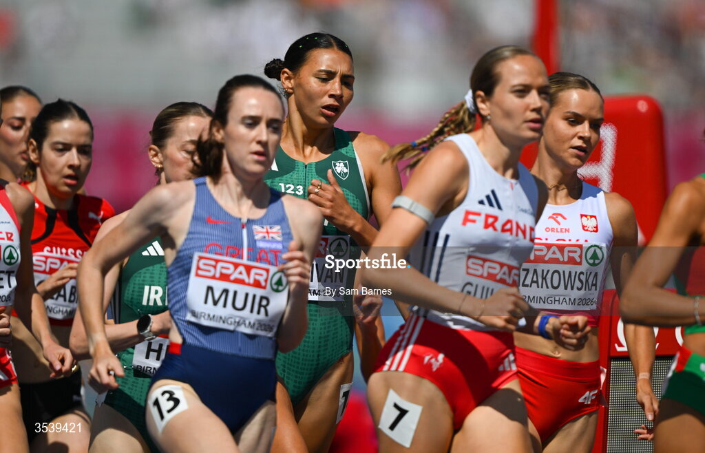 15 August 2026; Sophie O’Sullivan of Ireland competes in round 1 of the women's 1500m during day six of the European Athletics Championships 2026 at Alexander Stadium in Birmingham, England. Photo by Sam Barnes/Sportsfile