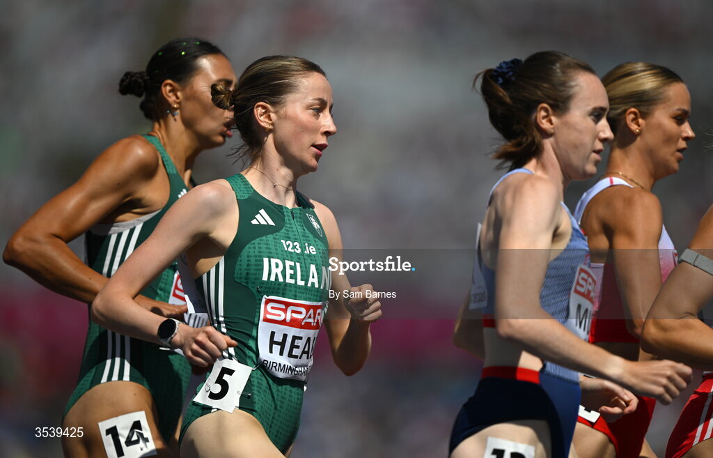 15 August 2026; Sarah Healy of Ireland competes in round 1 of the women's 1500m during day six of the European Athletics Championships 2026 at Alexander Stadium in Birmingham, England. Photo by Sam Barnes/Sportsfile