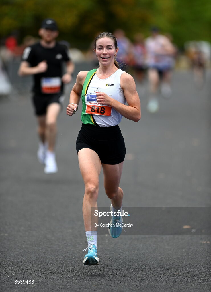 15 August 2026; Sarah Diamond of Kilcoole AC on her way to taking second place in the 2026 Irish Life Frank Duffy 10 Mile, in the Phoenix Park, Dublin. Thousands of runners took part in the sold out Irish Life Frank Duffy 10 Mile, the second event in the 2026 Irish Life Dublin Race Series. Photo by Stephen McCarthy/Sportsfile
