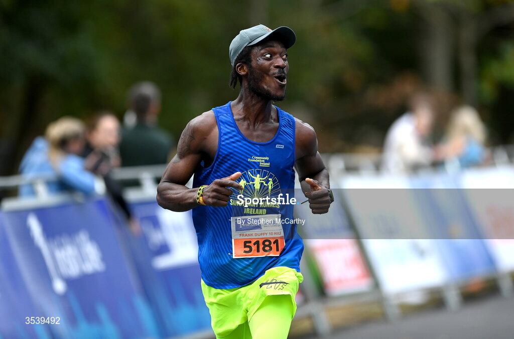15 August 2026; Koffi Kpoglo of Sanctuary Runners Ireland during the 2026 Irish Life Frank Duffy 10 Mile, in the Phoenix Park, Dublin. Thousands of runners took part in the sold out Irish Life Frank Duffy 10 Mile, the second event in the 2026 Irish Life Dublin Race Series. Photo by Stephen McCarthy/Sportsfile