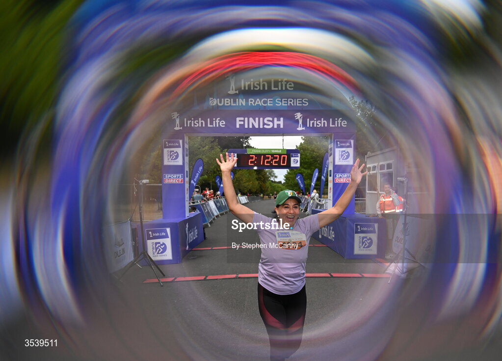 15 August 2026;  (EDITORS NOTE: A special effects camera filter was used for this image.) Solis Efraín Choque from Dublin celebrates after finishing the 2026 Irish Life Frank Duffy 10 Mile, in the Phoenix Park, Dublin. Thousands of runners took part in the sold out Irish Life Frank Duffy 10 Mile, the second event in the 2026 Irish Life Dublin Race Series. Photo by Stephen McCarthy/Sportsfile