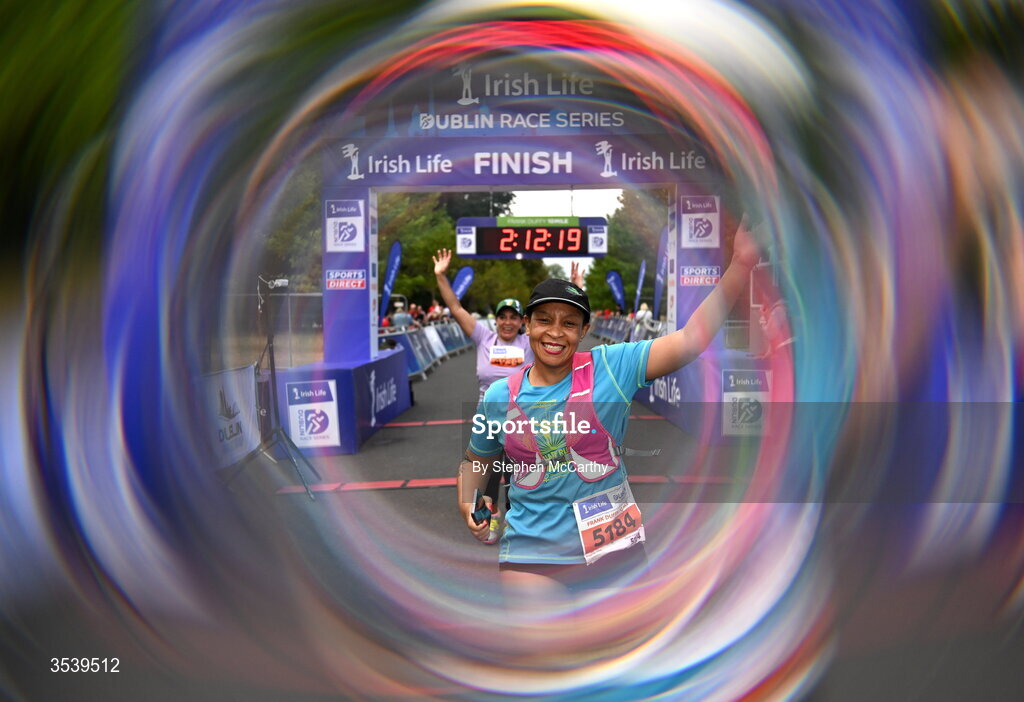 15 August 2026;  (EDITORS NOTE: A special effects camera filter was used for this image.) Lerato Boikanyo celebrates after finishing the 2026 Irish Life Frank Duffy 10 Mile, in the Phoenix Park, Dublin. Thousands of runners took part in the sold out Irish Life Frank Duffy 10 Mile, the second event in the 2026 Irish Life Dublin Race Series. Photo by Stephen McCarthy/Sportsfile