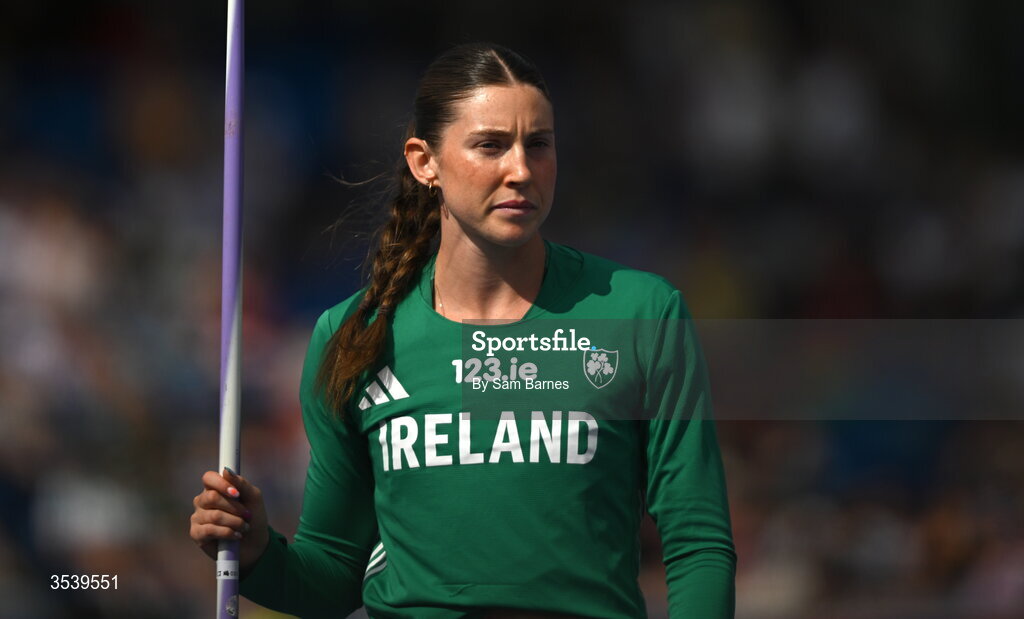 15 August 2026; Kate O’Connor of Ireland warms up before the javelin event of the women’s heptathlon during day six of the European Athletics Championships 2026 at Alexander Stadium in Birmingham, England. Photo by Sam Barnes/Sportsfile