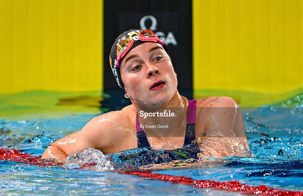 15 August 2026; Ellen Walshe of Ireland after competing in the Women’s 200m Butterfly during day six of the 2026 European Aquatics Championships in Paris, France. Photo by Ewan Gavet/Sportsfile