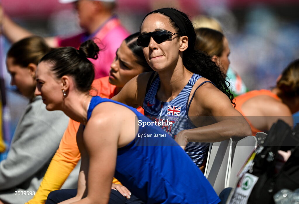 15 August 2026; Katarina Johnson-Thompson of Great Britain and Northern Ireland competes in the javelin event of the women’s heptathlon during day six of the European Athletics Championships 2026 at Alexander Stadium in Birmingham, England. Photo by Sam Barnes/Sportsfile