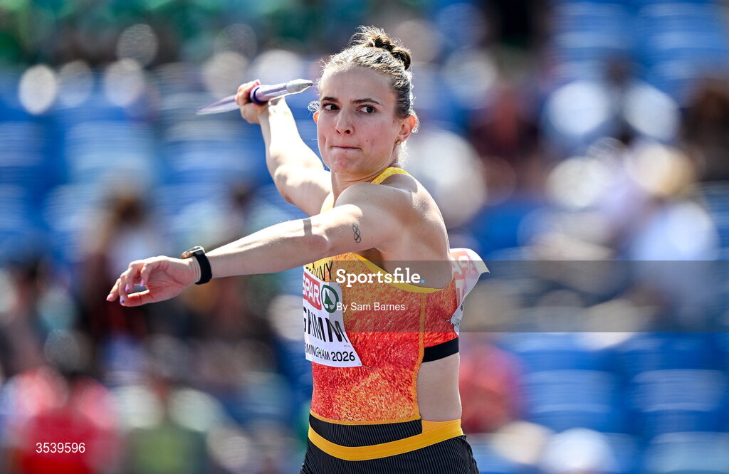 15 August 2026; Vanessa Grimm of Germany competes in the javelin event of the women’s heptathlon during day six of the European Athletics Championships 2026 at Alexander Stadium in Birmingham, England. Photo by Sam Barnes/Sportsfile