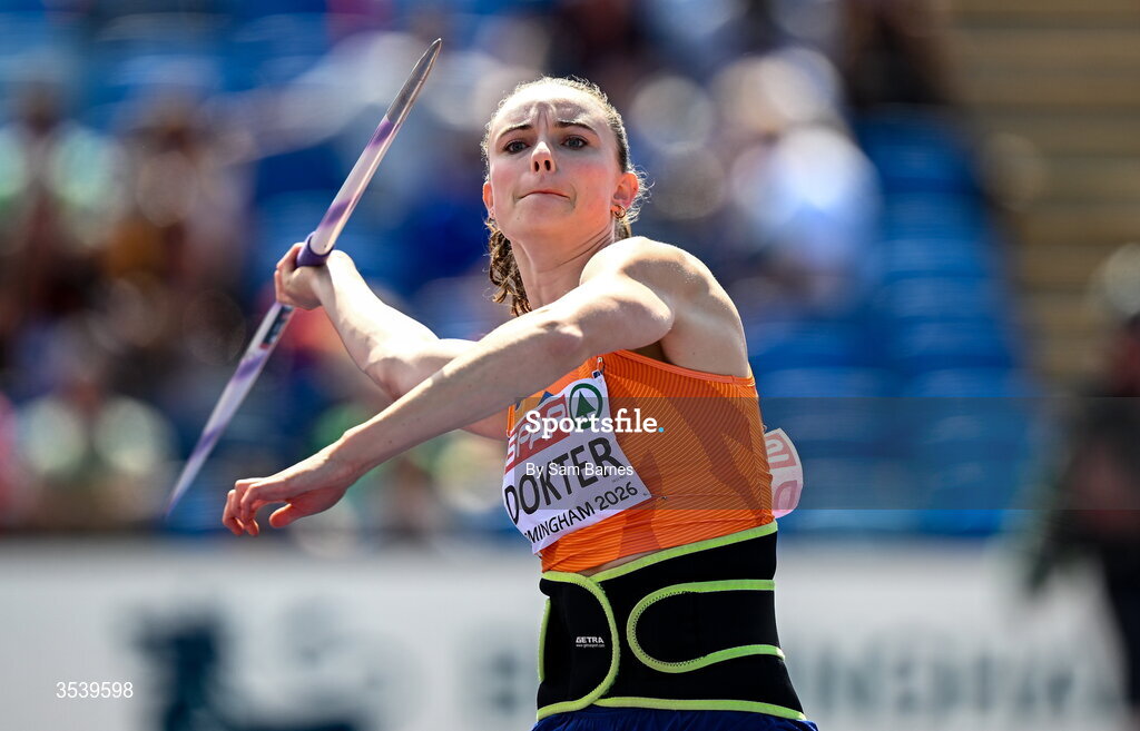 15 August 2026; Sofie Dokter of Netherlands competes in the javelin event of the women’s heptathlon during day six of the European Athletics Championships 2026 at Alexander Stadium in Birmingham, England. Photo by Sam Barnes/Sportsfile