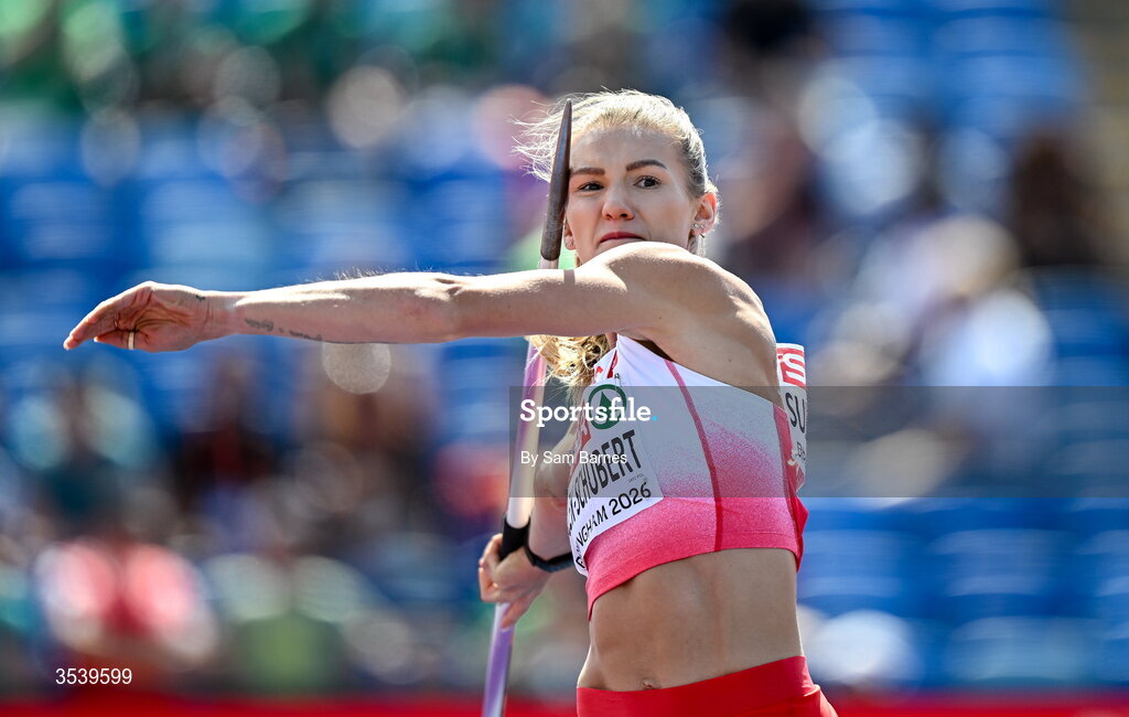 15 August 2026; Adrianna Sulek-Schubert of Poland competes in the javelin event of the women’s heptathlon during day six of the European Athletics Championships 2026 at Alexander Stadium in Birmingham, England. Photo by Sam Barnes/Sportsfile