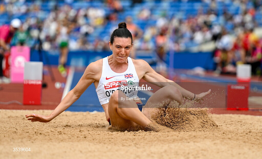 15 August 2026; Jade O'Dowda of Great Britain and Northern Ireland competes in the javelin event of the women’s heptathlon during day six of the European Athletics Championships 2026 at Alexander Stadium in Birmingham, England. Photo by Sam Barnes/Sportsfile