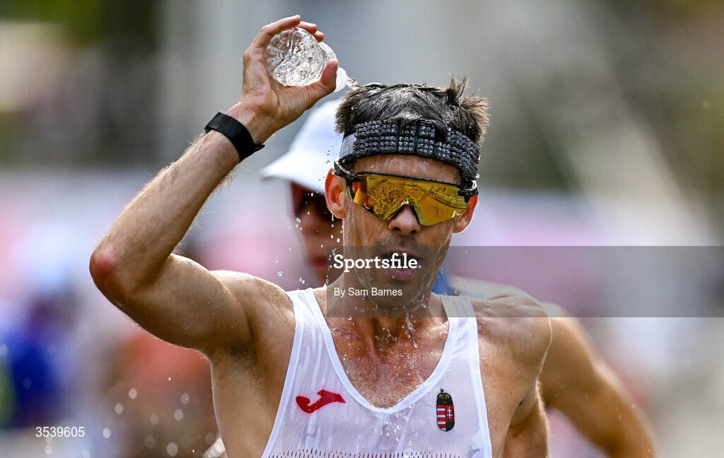 15 August 2026; Máté Helebrandt of Hungary during the men's marathon race walk on day six of the European Athletics Championships 2026 in Birmingham, England. Photo by Sam Barnes/Sportsfile