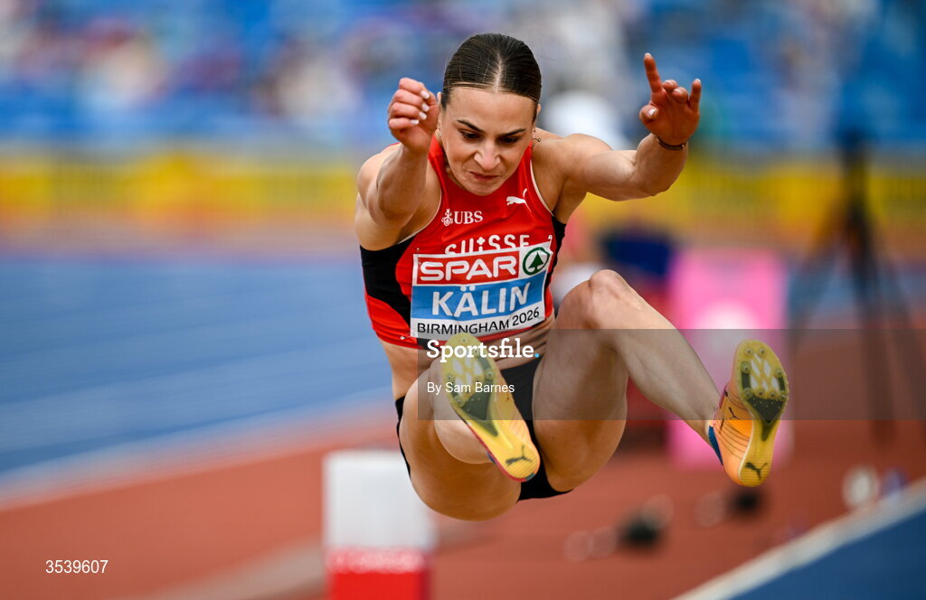 15 August 2026; Annik Kälin of Switzerland competes in the long jump event of the women’s heptathlon during day six of the European Athletics Championships 2026 at Alexander Stadium in Birmingham, England. Photo by Sam Barnes/Sportsfile
