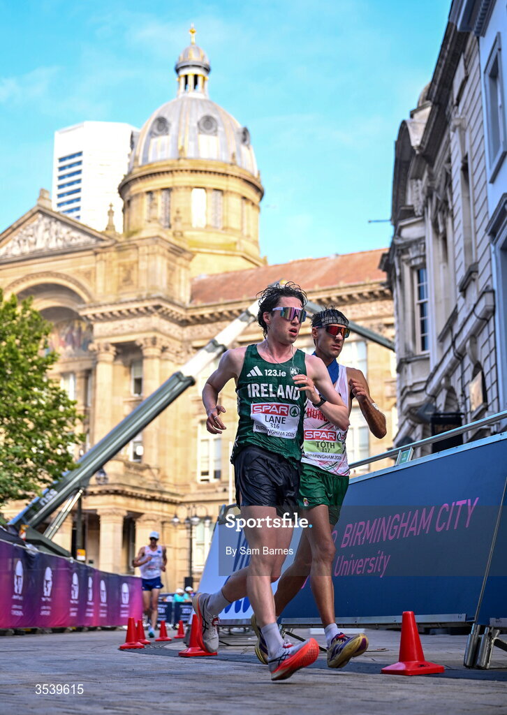 15 August 2026; Oisin Lane of Ireland competes in the men's marathon race walk during day six of the European Athletics Championships 2026 in Birmingham, England. Photo by Sam Barnes/Sportsfie