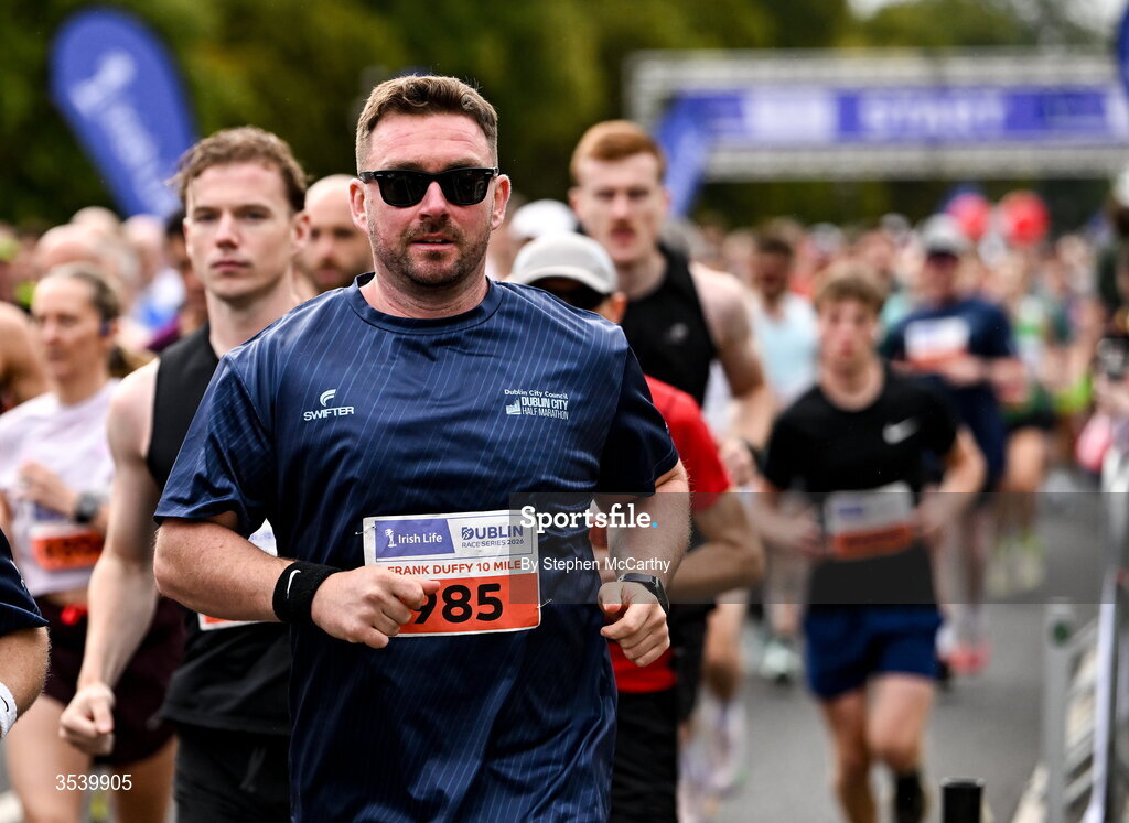 15 August 2026; Stephen Byrne from Wicklow during the 2026 Irish Life Frank Duffy 10 Mile, in the Phoenix Park, Dublin. Thousands of runners took part in the sold out Irish Life Frank Duffy 10 Mile, the second event in the 2026 Irish Life Dublin Race Series. Photo by Stephen McCarthy/Sportsfile