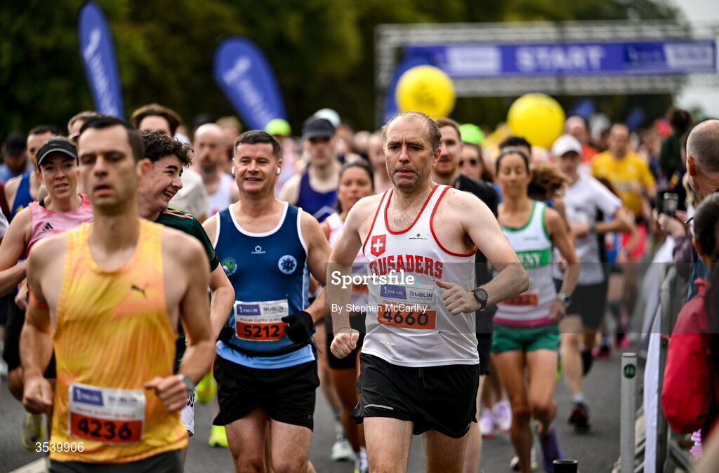 15 August 2026; Eddie Nugent of Crusaders AC during the 2026 Irish Life Frank Duffy 10 Mile, in the Phoenix Park, Dublin. Thousands of runners took part in the sold out Irish Life Frank Duffy 10 Mile, the second event in the 2026 Irish Life Dublin Race Series. Photo by Stephen McCarthy/Sportsfile