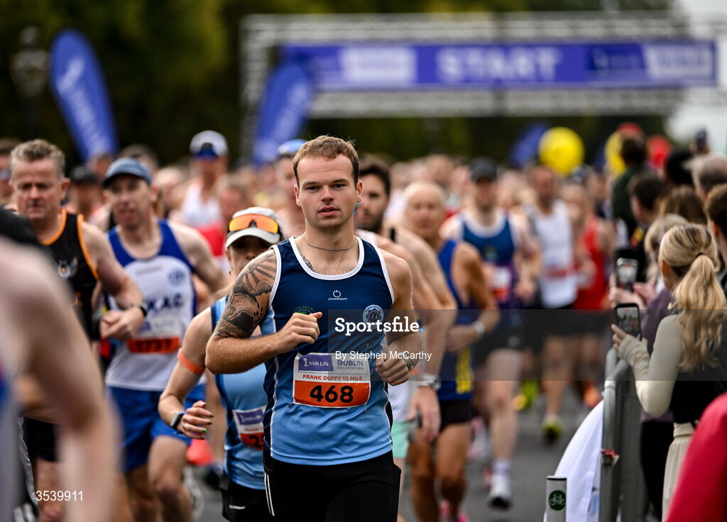 15 August 2026; Ben Dowling of Tinryland AC during the 2026 Irish Life Frank Duffy 10 Mile, in the Phoenix Park, Dublin. Thousands of runners took part in the sold out Irish Life Frank Duffy 10 Mile, the second event in the 2026 Irish Life Dublin Race Series. Photo by Stephen McCarthy/Sportsfile