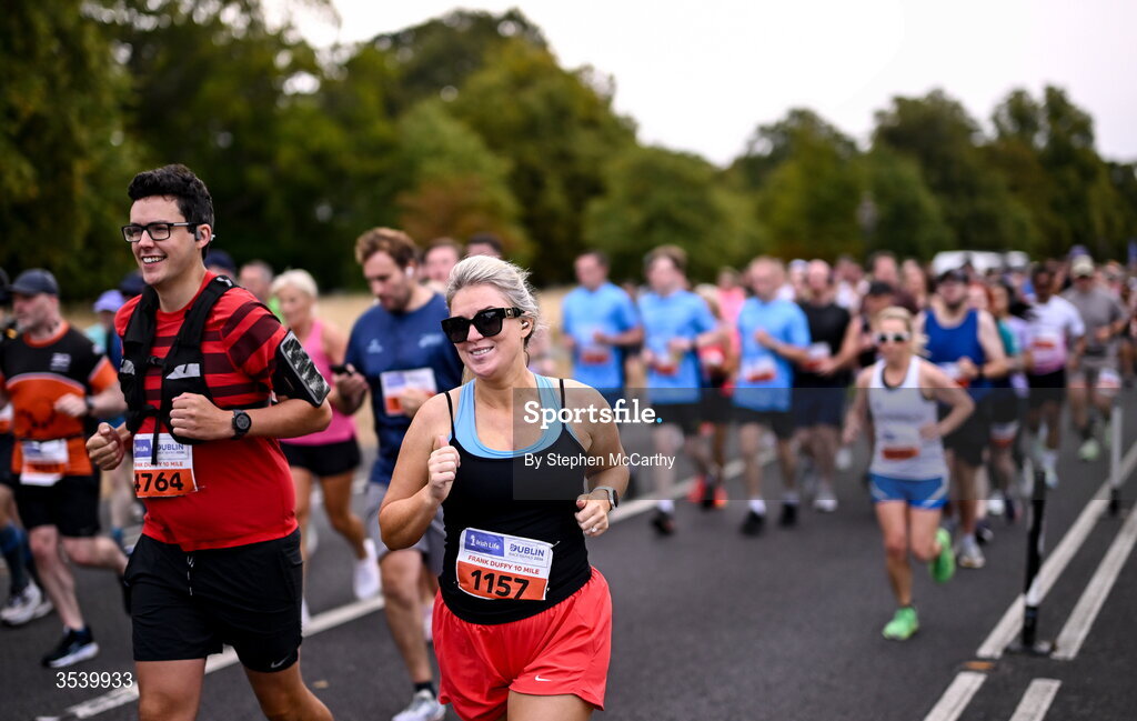 15 August 2026; Christine Pierce from Dublin during the 2026 Irish Life Frank Duffy 10 Mile, in the Phoenix Park, Dublin. Thousands of runners took part in the sold out Irish Life Frank Duffy 10 Mile, the second event in the 2026 Irish Life Dublin Race Series. Photo by Stephen McCarthy/Sportsfile