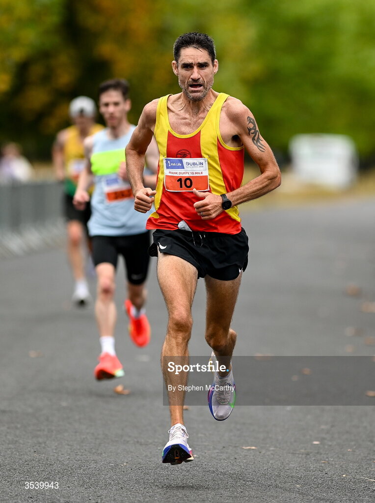 15 August 2026; Tomas Fitzpatrick of Tallaght AC during the 2026 Irish Life Frank Duffy 10 Mile, in the Phoenix Park, Dublin. Thousands of runners took part in the sold out Irish Life Frank Duffy 10 Mile, the second event in the 2026 Irish Life Dublin Race Series. Photo by Stephen McCarthy/Sportsfile