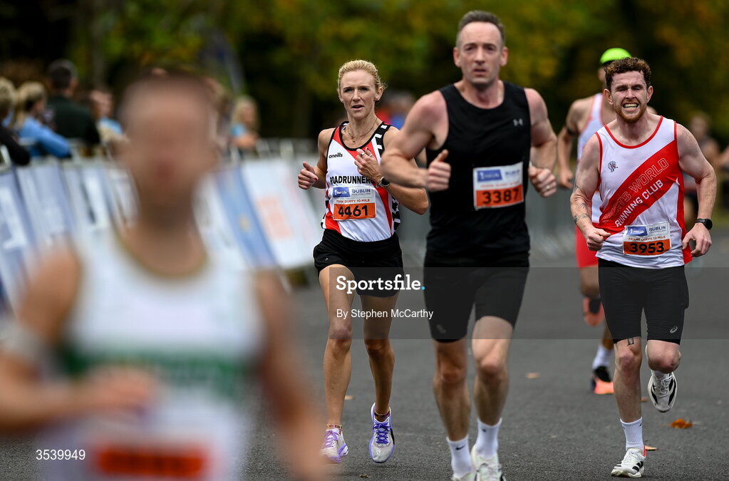 15 August 2026; Pamela Kirk of RaodRunners AC, 4461, on her way to finishing third during the 2026 Irish Life Frank Duffy 10 Mile, in the Phoenix Park, Dublin. Thousands of runners took part in the sold out Irish Life Frank Duffy 10 Mile, the second event in the 2026 Irish Life Dublin Race Series. Photo by Stephen McCarthy/Sportsfile