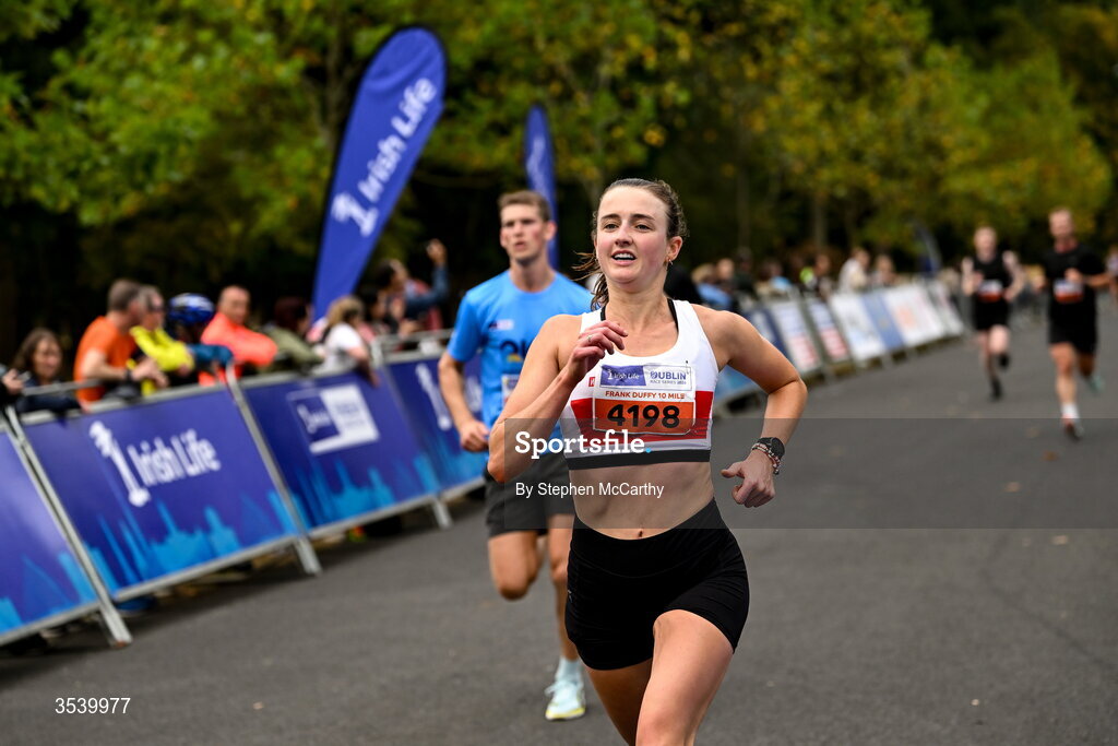 15 August 2026; Elizabeth Maher of Galway City Harriers AC during the 2026 Irish Life Frank Duffy 10 Mile, in the Phoenix Park, Dublin. Thousands of runners took part in the sold out Irish Life Frank Duffy 10 Mile, the second event in the 2026 Irish Life Dublin Race Series. Photo by Stephen McCarthy/Sportsfile
