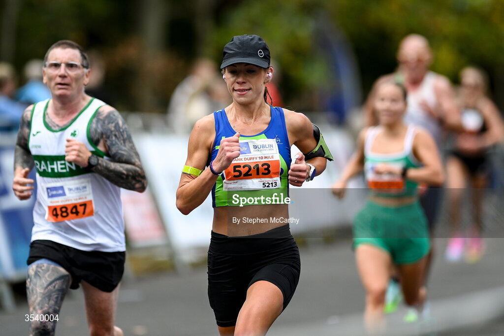 15 August 2026; Monica Holmes of Metro/St Brigid's AC, during the 2026 Irish Life Frank Duffy 10 Mile, in the Phoenix Park, Dublin. Thousands of runners took part in the sold out Irish Life Frank Duffy 10 Mile, the second event in the 2026 Irish Life Dublin Race Series. Photo by Stephen McCarthy/Sportsfile