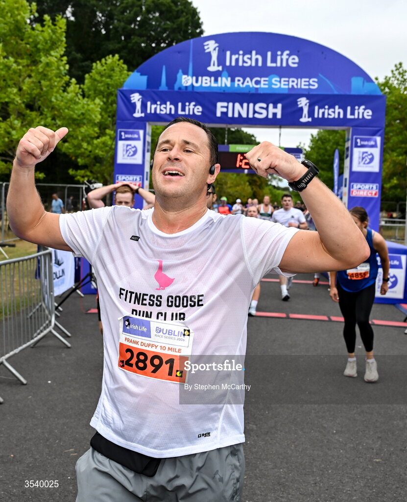 15 August 2026; Steven Mullen from Dublin after finishing the 2026 Irish Life Frank Duffy 10 Mile, in the Phoenix Park, Dublin. Thousands of runners took part in the sold out Irish Life Frank Duffy 10 Mile, the second event in the 2026 Irish Life Dublin Race Series. Photo by Stephen McCarthy/Sportsfile