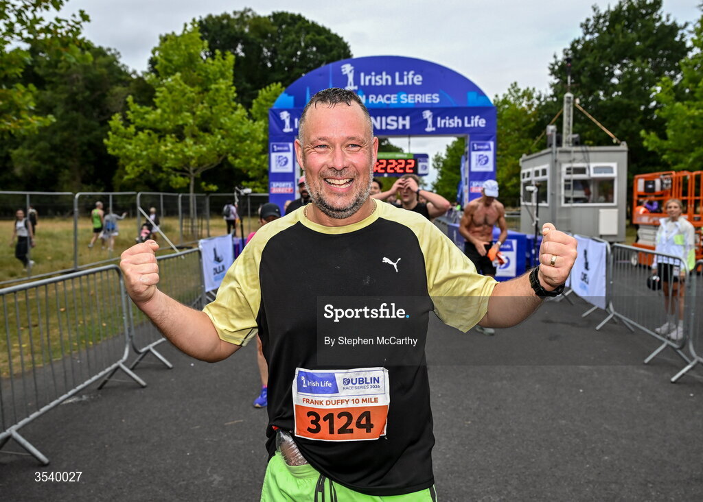 15 August 2026; Dave Dunne from Dublin after finishing the 2026 Irish Life Frank Duffy 10 Mile, in the Phoenix Park, Dublin. Thousands of runners took part in the sold out Irish Life Frank Duffy 10 Mile, the second event in the 2026 Irish Life Dublin Race Series. Photo by Stephen McCarthy/Sportsfile