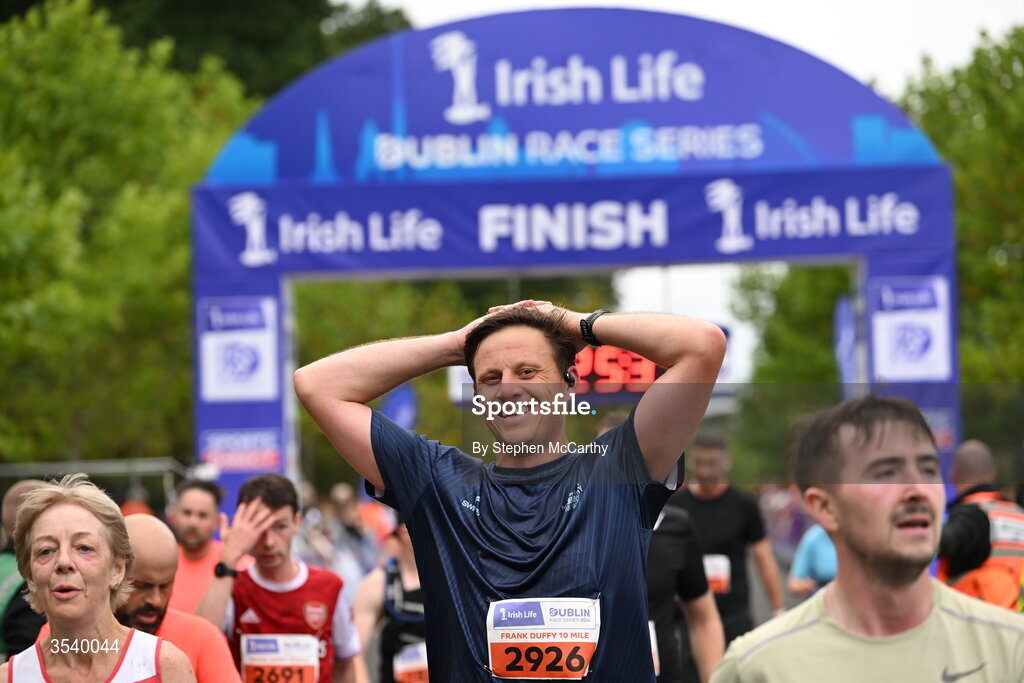 15 August 2026; Emmet Bollard from Wicklow after finishing the 2026 Irish Life Frank Duffy 10 Mile, in the Phoenix Park, Dublin. Thousands of runners took part in the sold out Irish Life Frank Duffy 10 Mile, the second event in the 2026 Irish Life Dublin Race Series. Photo by Stephen McCarthy/Sportsfile