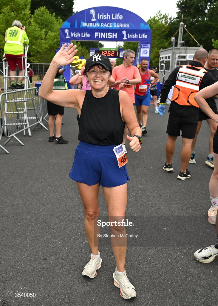 15 August 2026; Sharon Woods of Crusaders AC, Dublin, after finishing the 2026 Irish Life Frank Duffy 10 Mile, in the Phoenix Park, Dublin. Thousands of runners took part in the sold out Irish Life Frank Duffy 10 Mile, the second event in the 2026 Irish Life Dublin Race Series. Photo by Stephen McCarthy/Sportsfile
