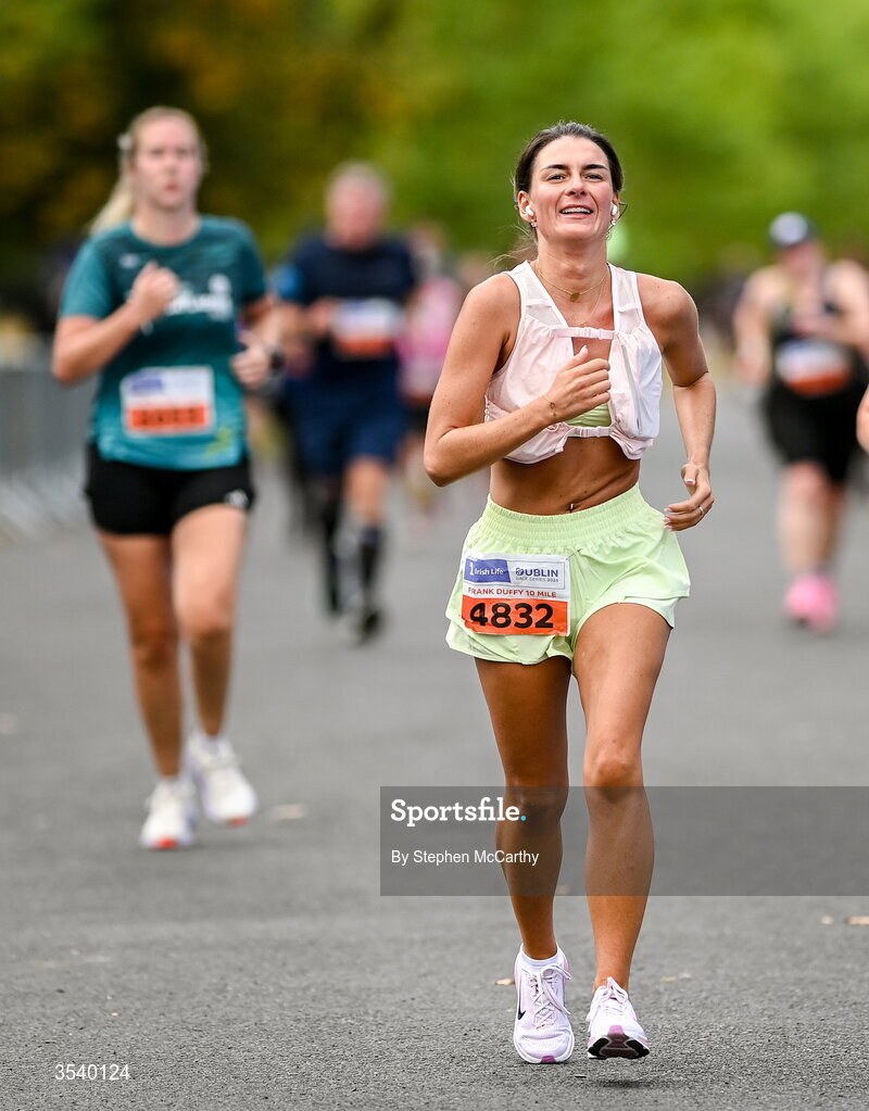 15 August 2026; Lauren Sullivan from Dublin during the 2026 Irish Life Frank Duffy 10 Mile, in the Phoenix Park, Dublin. Thousands of runners took part in the sold out Irish Life Frank Duffy 10 Mile, the second event in the 2026 Irish Life Dublin Race Series. Photo by Stephen McCarthy/Sportsfile