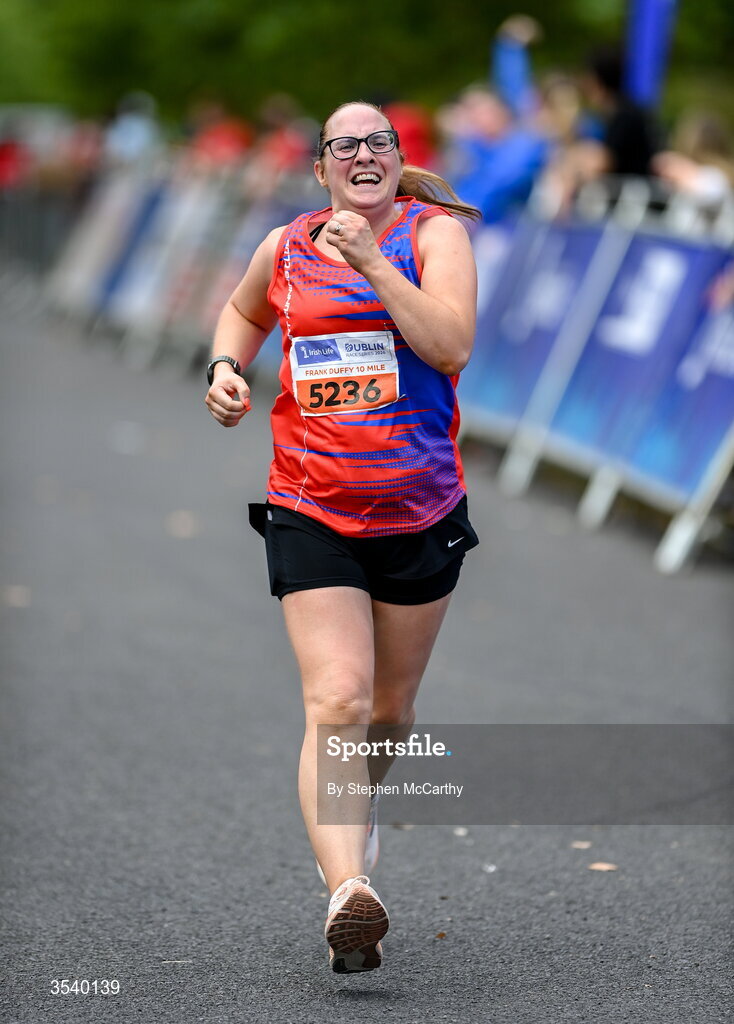 15 August 2026; Julie-Ann Jones of Artane/Beaumont Running Club AC during the 2026 Irish Life Frank Duffy 10 Mile, in the Phoenix Park, Dublin. Thousands of runners took part in the sold out Irish Life Frank Duffy 10 Mile, the second event in the 2026 Irish Life Dublin Race Series. Photo by Stephen McCarthy/Sportsfile