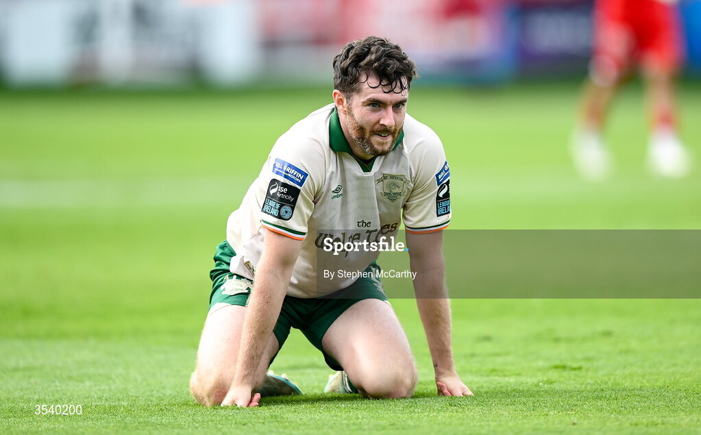 9 August 2026; Aidan Keena of St Patrick's Athletic during the SSE Airtricity Men’s Premier Division match between Shelbourne and St Patrick's Athletic at Tolka Park in Dublin. Photo by Stephen McCarthy/Sportsfile
