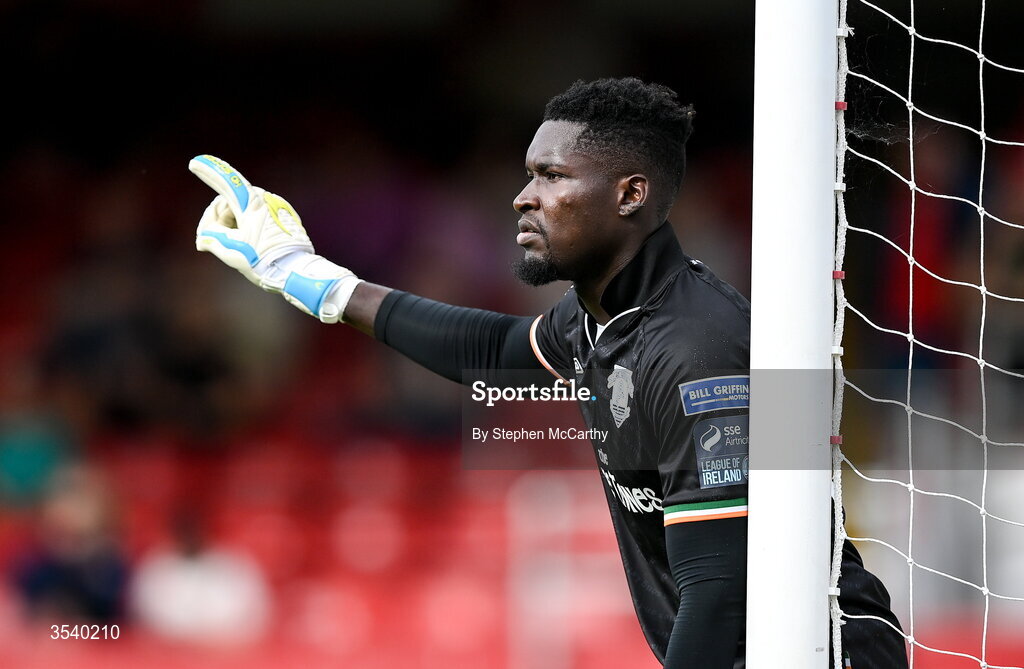9 August 2026; St Patrick's Athletic goalkeeper Joseph Anang during the SSE Airtricity Men’s Premier Division match between Shelbourne and St Patrick's Athletic at Tolka Park in Dublin. Photo by Stephen McCarthy/Sportsfile