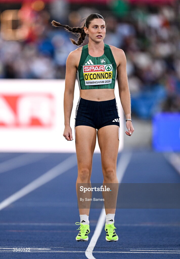 15 August 2026; Kate O’Connor of Ireland before competing  in the 800m event of the women’s heptathlon during day six of the European Athletics Championships 2026 at Alexander Stadium in Birmingham, England. Photo by Sam Barnes/Sportsfile