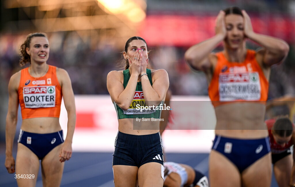 15 August 2026; Kate O’Connor of Ireland reacts to winning  the women’s heptathlon during day six of the European Athletics Championships 2026 at Alexander Stadium in Birmingham, England. Photo by Sam Barnes/Sportsfile