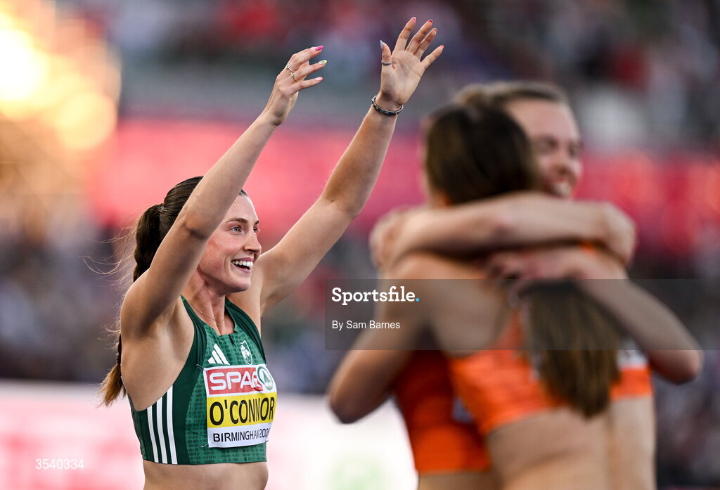 15 August 2026; Kate O’Connor of Ireland celebrates winning  the women’s heptathlon during day six of the European Athletics Championships 2026 at Alexander Stadium in Birmingham, England. Photo by Sam Barnes/Sportsfile