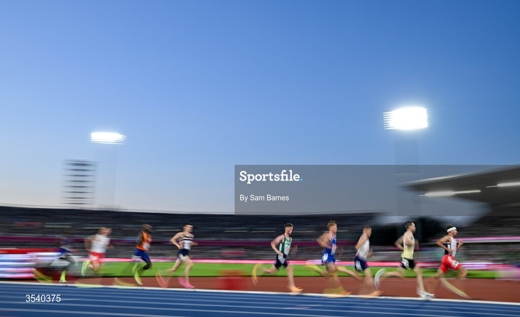 15 August 2026; Jack O’Leary of Ireland, centre, competes in the men's 10,000m final during day six of the European Athletics Championships 2026 at Alexander Stadium in Birmingham, England. Photo by Sam Barnes/Sportsfile